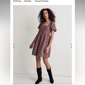 Madewell floral guilted cotton square neck puff sleeves dress size small pokets